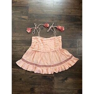 Barok Boutique Womens Festival Halter Top Crochet Colorful Boho Peach S/M Hippie